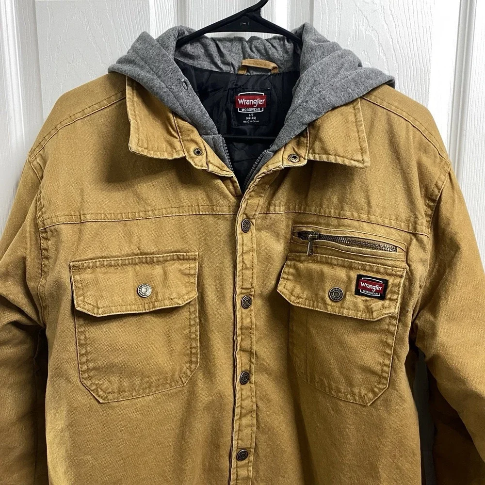 Wrangler Men's Workwear‎ Quilted Lined Coat Hooded Duck Brown Jacket L(42-44) - Picture 3 of 6
